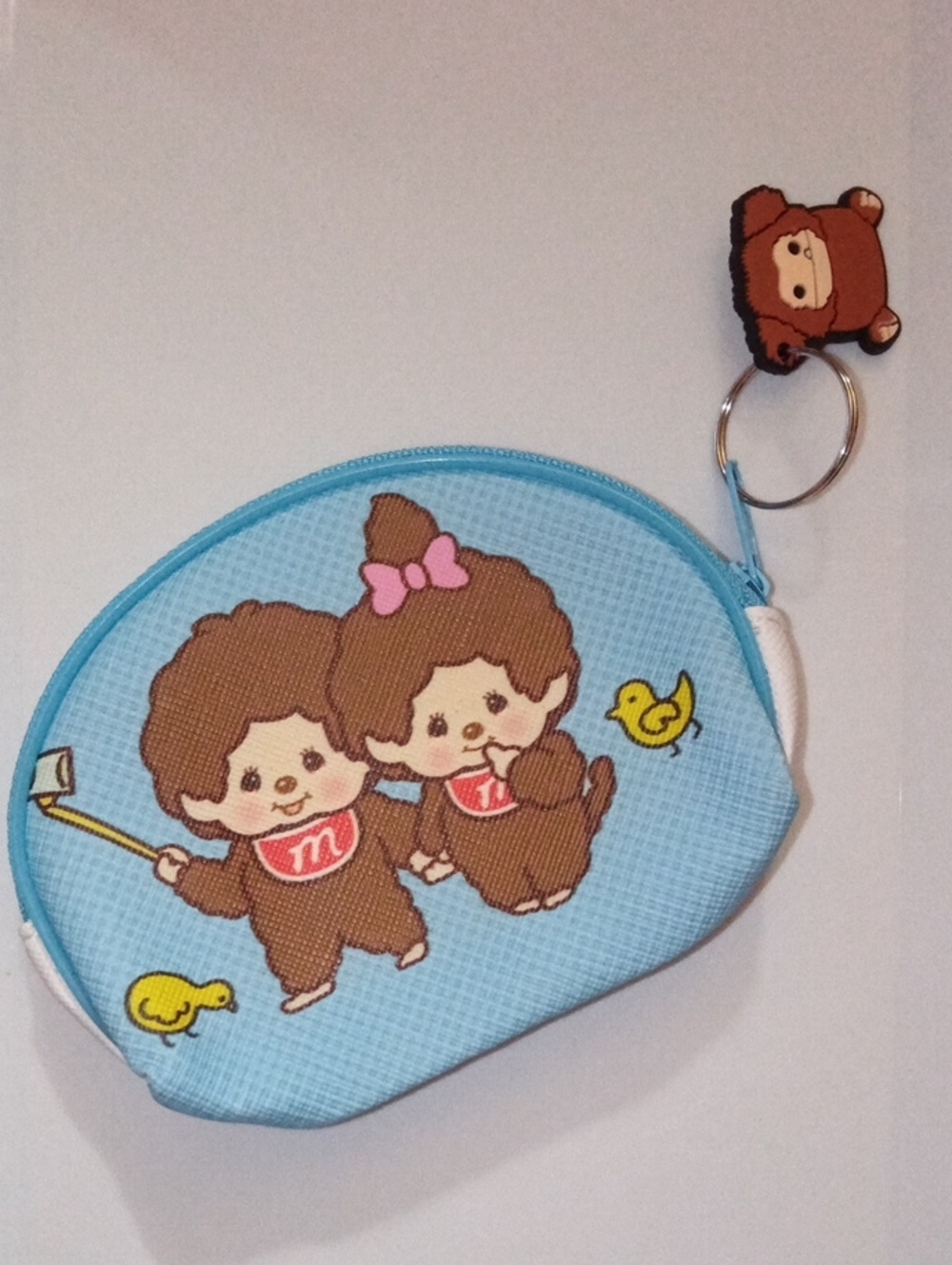 Light Blue Kids Coin Purse with Cute Monkey Twins Keyring